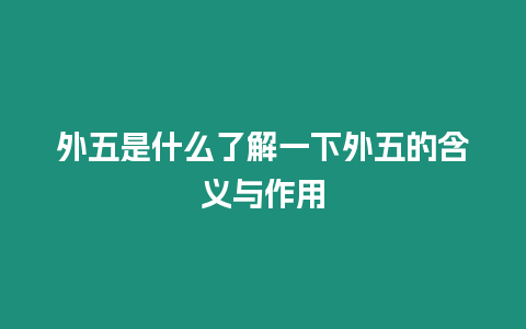 外五是什么了解一下外五的含义与作用