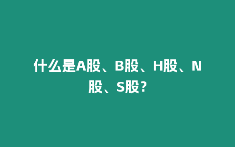 什么是A股、B股、H股、N股、S股？