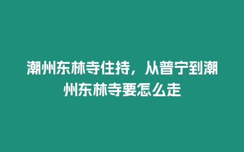 潮州东林寺住持，从普宁到潮州东林寺要怎么走