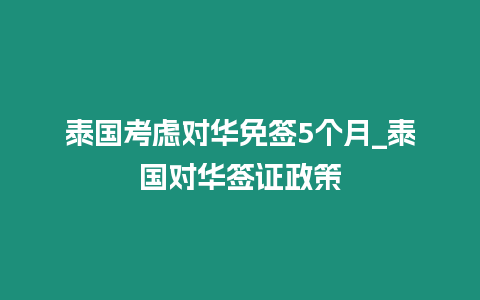 泰国考虑对华免签5个月_泰国对华签证政策