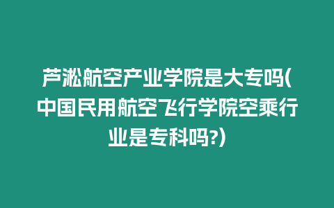 芦淞航空产业学院是大专吗(中国民用航空飞行学院空乘行业是专科吗?)