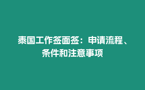 泰国工作签面签：申请流程、条件和注意事项