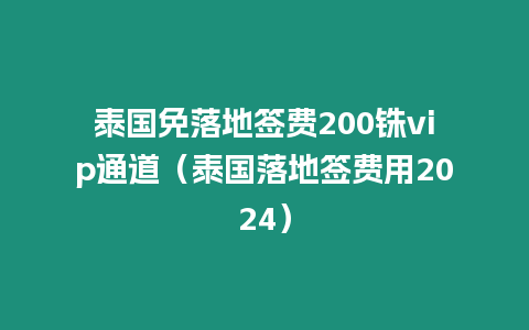 泰国免落地签费200铢vip通道（泰国落地签费用2024）