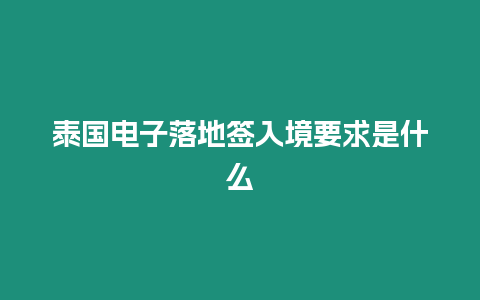 泰国电子落地签入境要求是什么